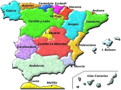 Mapa de España con todas sus Regiones