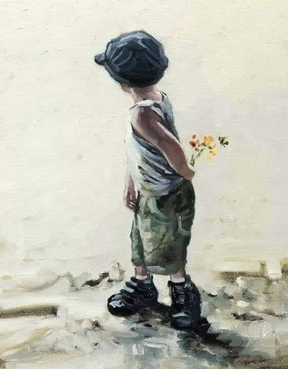 Niño con Flores en la Mano