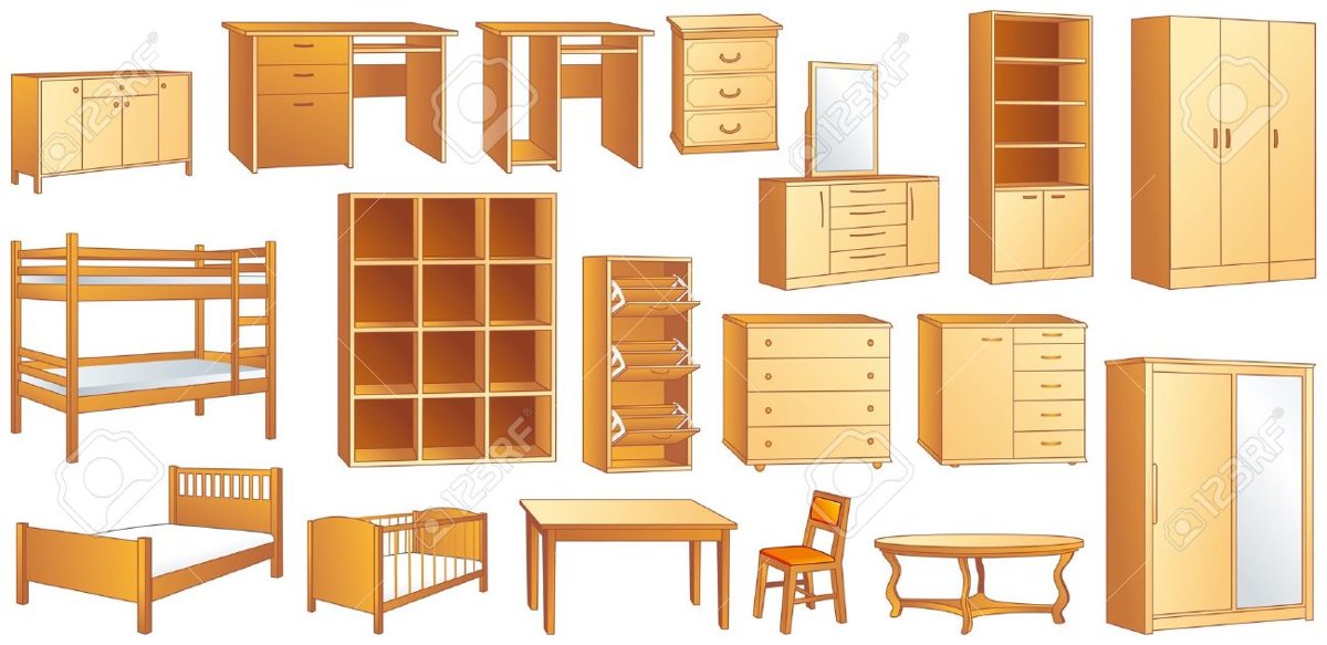 Diferentes tipos y medidas de mobiliario